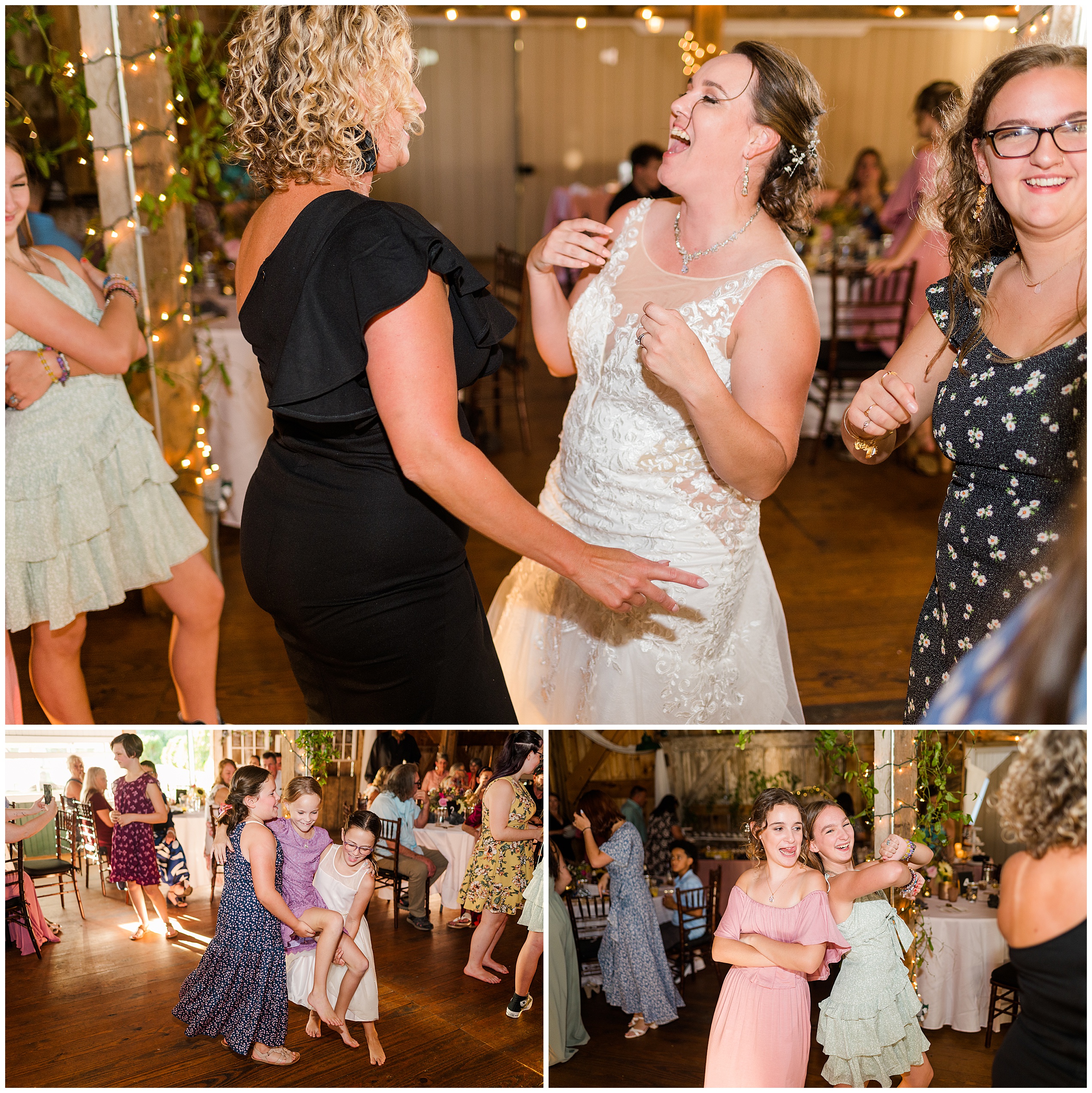 Collage of pictures from a Worsell Manor wedding reception
